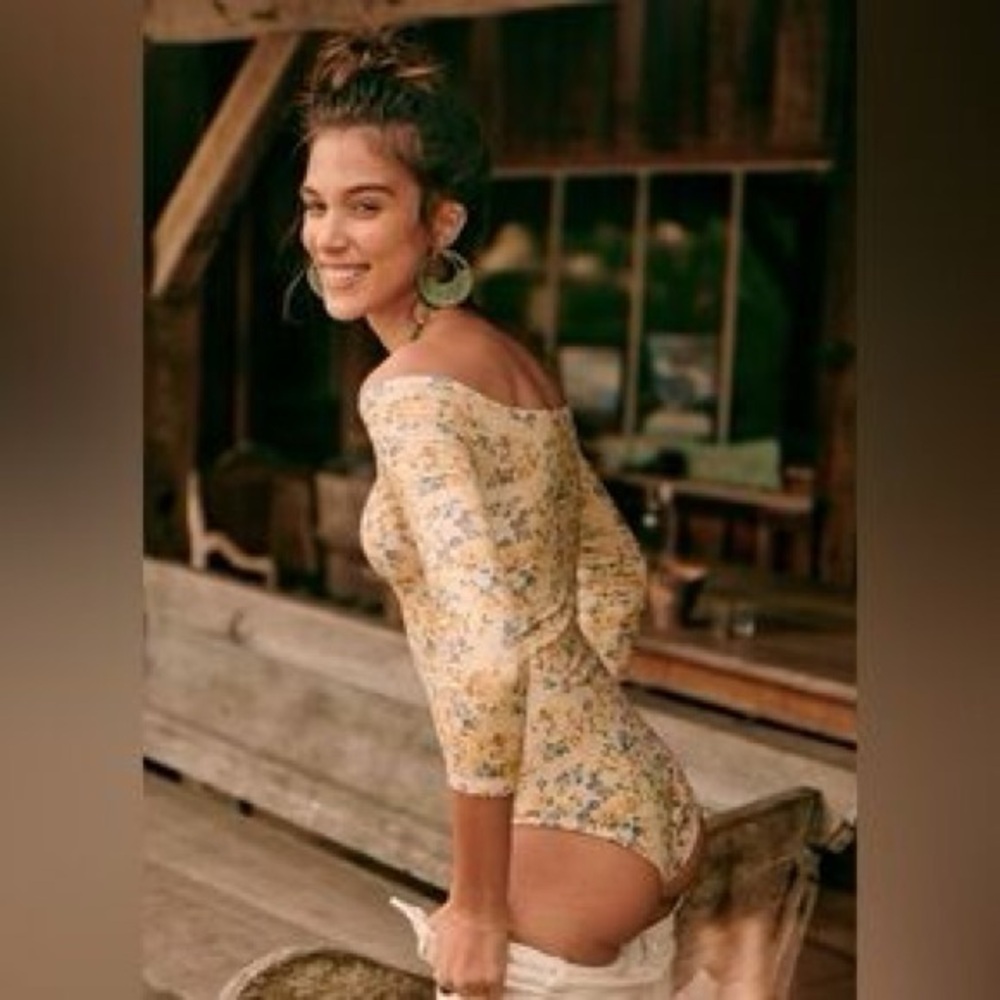 Sézane Bella bodysuit, yellow & blue floral size XXL